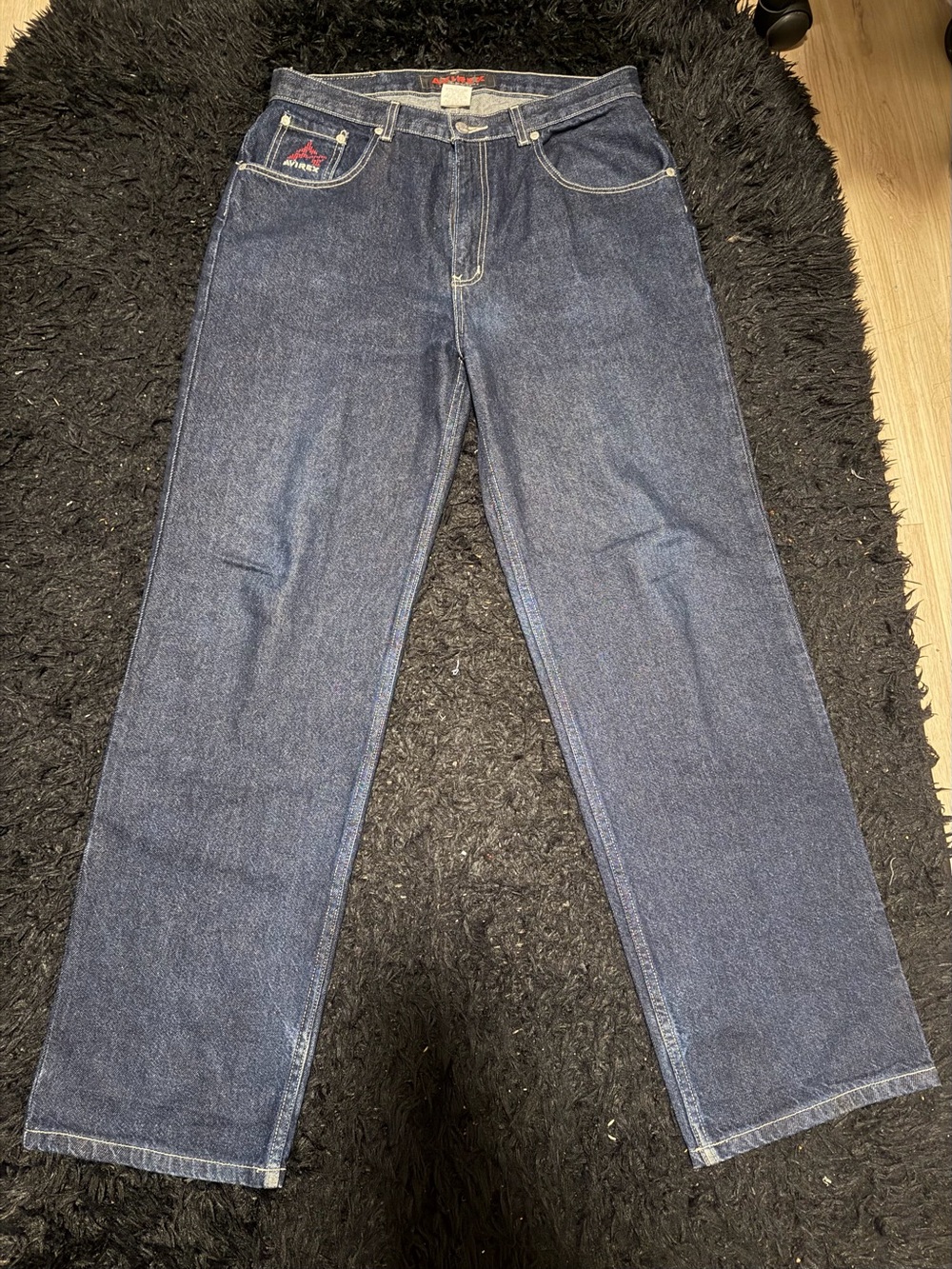 Avirex Men’s Straight Leg Jeans in Dark Blue Denim